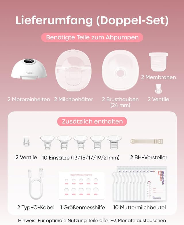Detalle 2 de Nuliie Milchpumpe elektrisch tragbar S32 (freihändig) mit 4 Modi & 9 Stufen
