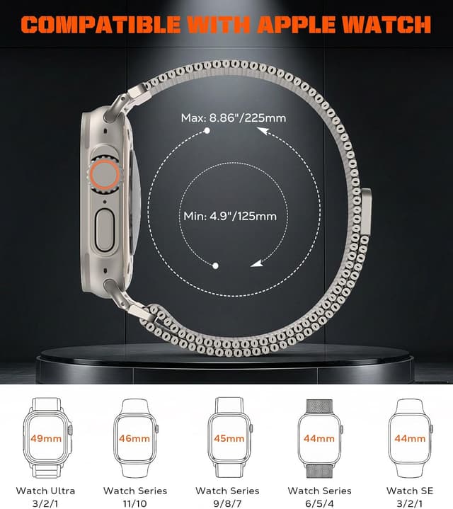 Detalle 2 de Astorgos cinturino in metallo in acciaio inox con chiusura magnetica per Apple Watch 49/46/45/44/42 mm