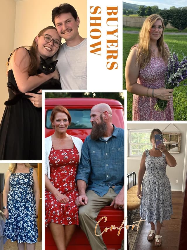 Detalle 2 de ZABERRY Womens Summer Midi Dress 2026 with Elastic Straps, Square Neck & Floral Print