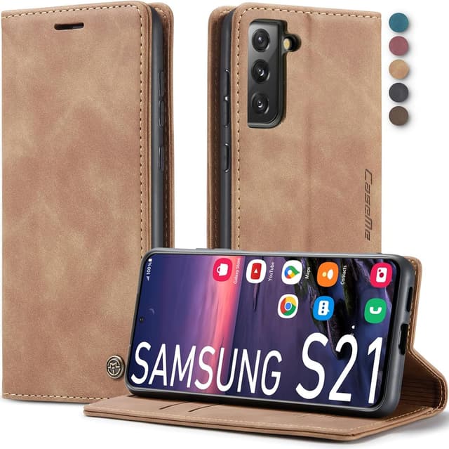 Detalle de Lxisxcna Klapphülle für Samsung Galaxy S21 5G (6,2 Zoll) – PU Leder-Flip Case mit Kartenfach, Geldfach & Standfunktion (Braun)