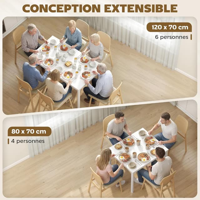 Detalle 2 de HOMCOM Table à manger extensible 80-120 cm