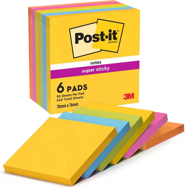 Detalle de Post-it Super Sticky Notes (Super Sticky) 76 mm x 76 mm – 6 pads, 540 sheets, multi-colour