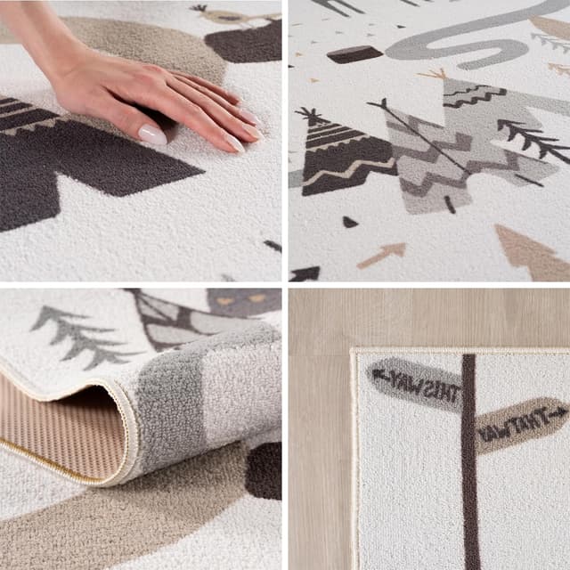 Detalle de SIMPEX Kinderteppich „Wald & Tiere“ rund 160 cm – Spielteppich für Kinderzimmer mit rutschhemmender Latex-Unterseite