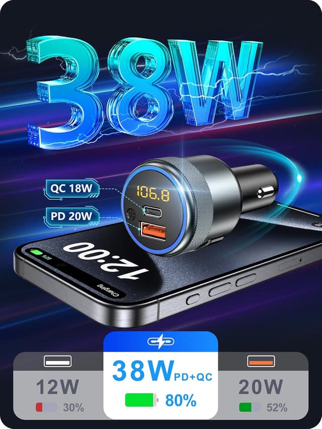 Detalle 1 de LENCENT Transmisor FM Bluetooth 5.1 carga rápida