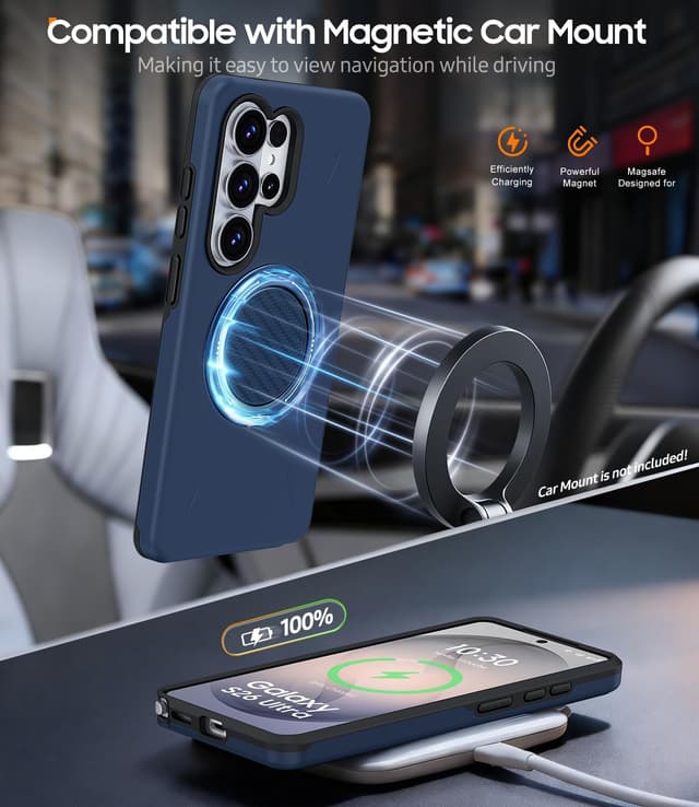 Detalle 2 de AOUIA for Samsung S26 Ultra Case (Blue) with 2-Pack Screen Protector and 360° Rotating Kickstand