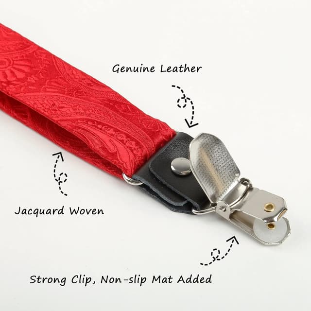 Detalle de Alizeal Boys Adjustable Floral Paisley Pre-tied Bow Tie and Y Shape 3 Clips Braces Set