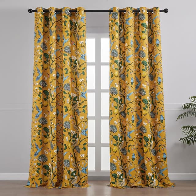 Detalle 2 de Topfinel Mustard Yellow Vintage Curtains 84 in 🏠