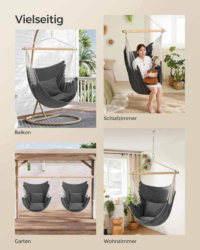 Thumbnail 5 de SONGMICS Hängesessel & Hängeschaukel mit 2 Kissen (GDC187G02) – bis 150 kg belastbar, anthrazitgrau