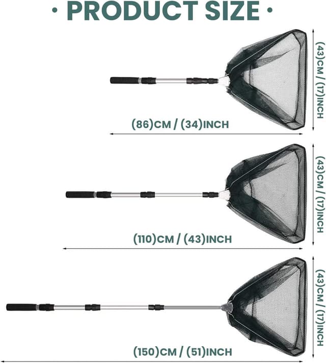 Thumbnail 6 de KK'S GLAMS Telescope Fishing Landing Net (Foldable 1.5m Aluminium Pole, 43cm Net) — Silver & Green