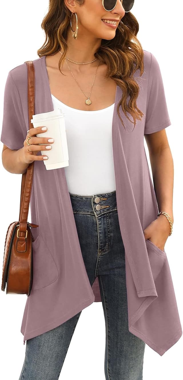 Thumbnail 6 de Wiwclo Veryoung Cardigan mit kurzen Ärmeln – leichter Sommer-Cardigan mit offenem Schnitt und Taschen