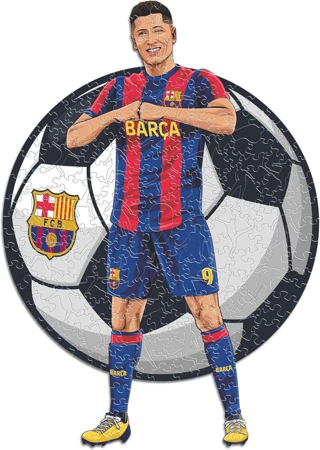 Detalle de Iconic Puzzles Barcelona Lewandowski – Puzzle en bois taille M, 270 pièces (sous licence officielle)