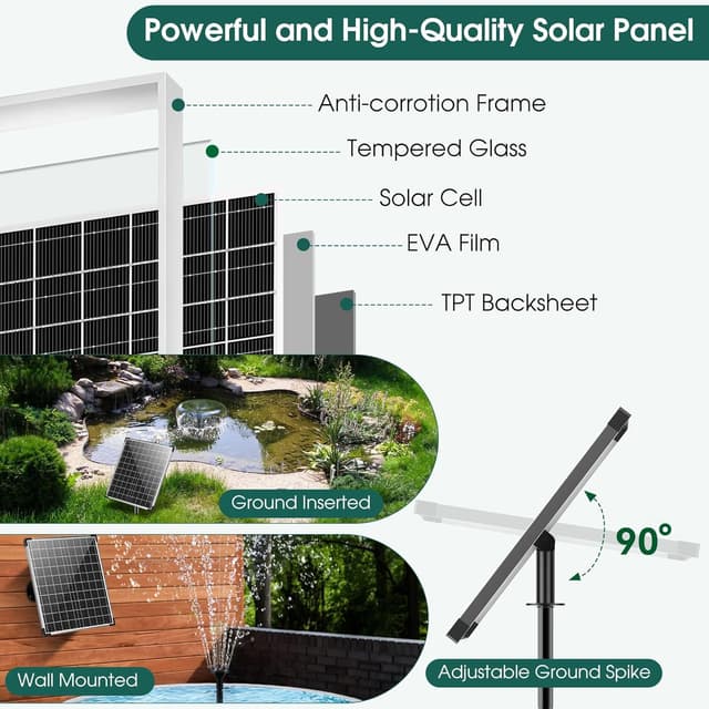 Detalle de Biling 20W Solar Water Fountain Pump (4 Nozzles) for Ponds, Gardens & Dog Paddling Pools