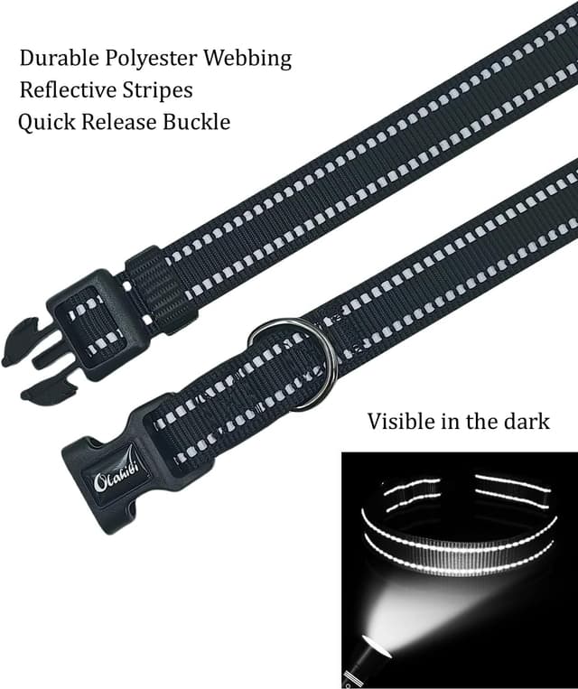 Detalle 2 de Olahibi Neoprene Padded Dog Collar (Small, Black) with Reflective Stripes
