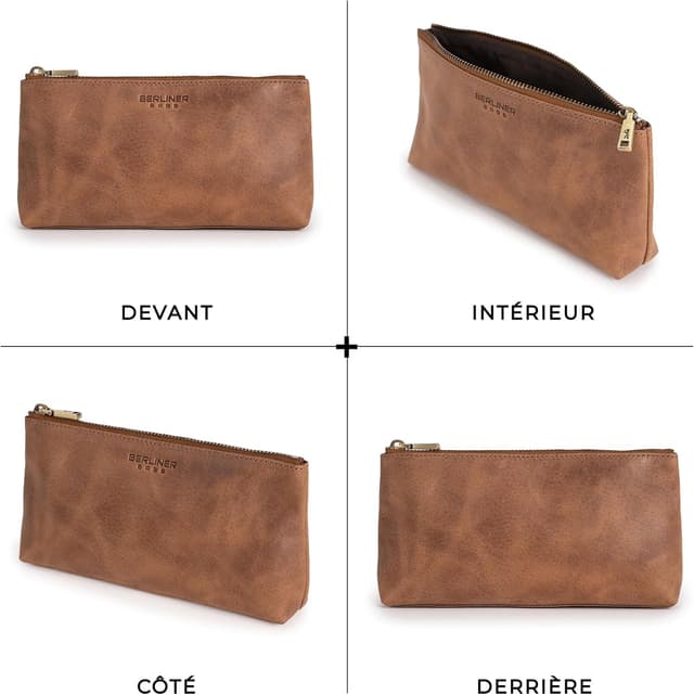Detalle de Berliner Bags Anna trousse de toilette en cuir véritable marron (19 x 10 x 3 cm)