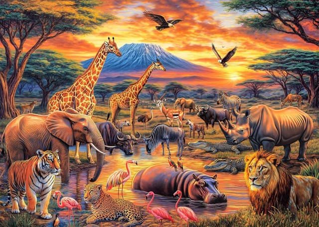 Detalle de Wild Animals 1000-Piece Jigsaw Puzzle (Lion, Tiger & Elephant) for Adults