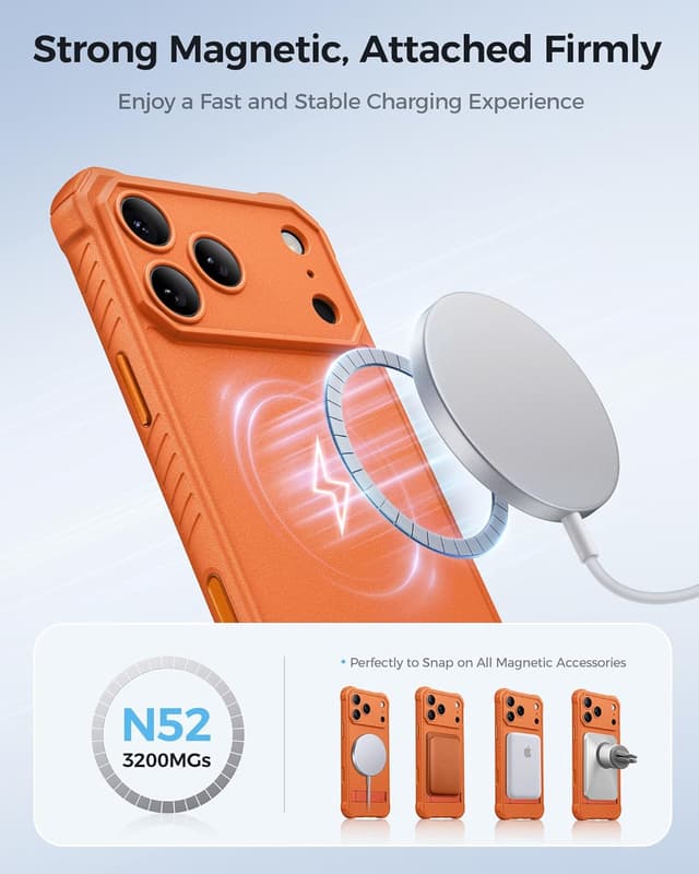 Detalle de ASAFCASE Magnetic iPhone 17 Pro Max Case with Built-in Stand & MagSafe Compatibility (Orange)