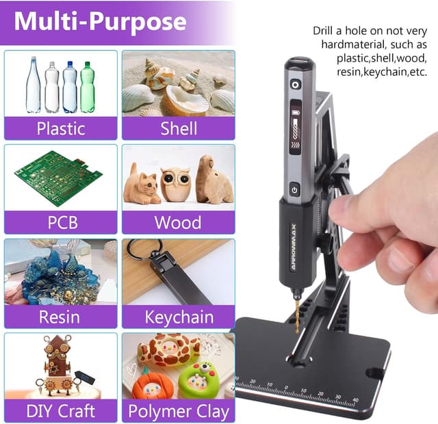 Detalle de ARROWMAX Mini penna elettrica a 5 velocità con pressa da banco, luci LED e display OLED