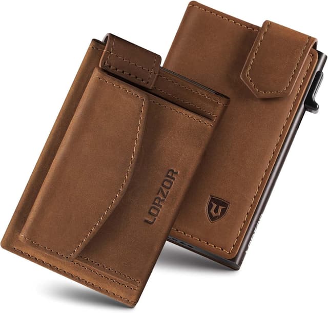 Detalle de LORZOR Magnetic Closure Card Holder Wallet with XXL Coin Pocket (RFID, Slim Leather) – for up to 10 cards