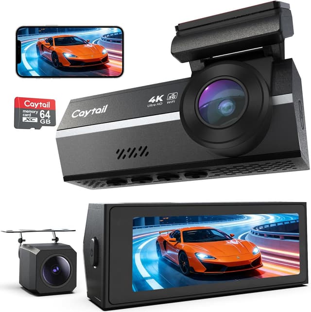 Detalle de Caytail Dash Cam Auto 4K+2K con WiFi 5GHz e scheda 64GB, front+retro grandangolo 170°+120°