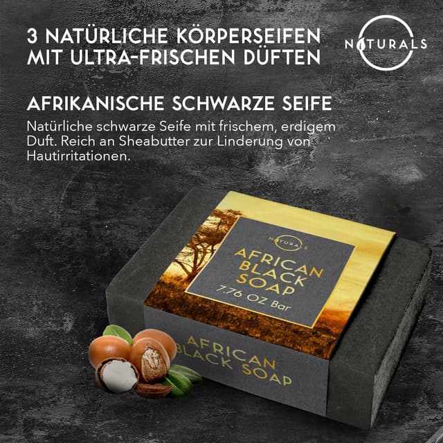 Detalle de O Naturals Seife für Männer (afrikanische Schwarze, Zedernholz, Minze) – 3er Set, 7.7 oz