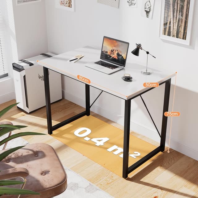 Detalle de Devoko Computer Desk (80 x 50 x 75 cm) – compact home office writing desk with industrial metal frame, black/white