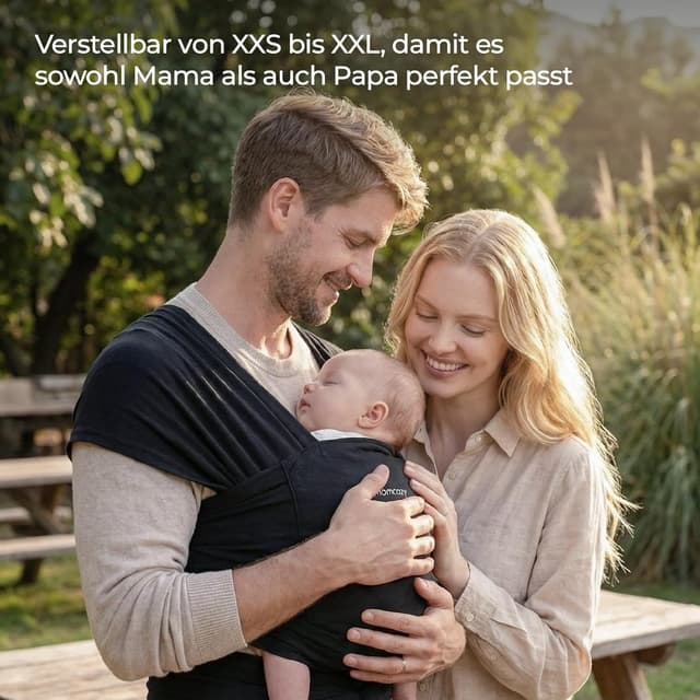 Detalle de Momcozy elastisches Babytragetuch für Neugeborene ab Geburt (3,6–15 kg) als Ring Sling – atmungsaktiv, ergonomisch, OEKO-TEX 100 zertifiziert, Schwarz