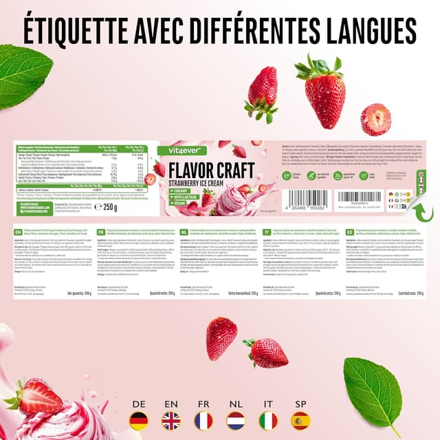 Detalle de Poudre d’arôme Glace à la fraise Flavor Craft – 250 g, goût gourmand pour aliments & boissons