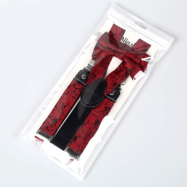 Thumbnail 6 de Alizeal Boys Adjustable Floral Paisley Pre-tied Bow Tie & Y Shape 3 Clips Braces Set