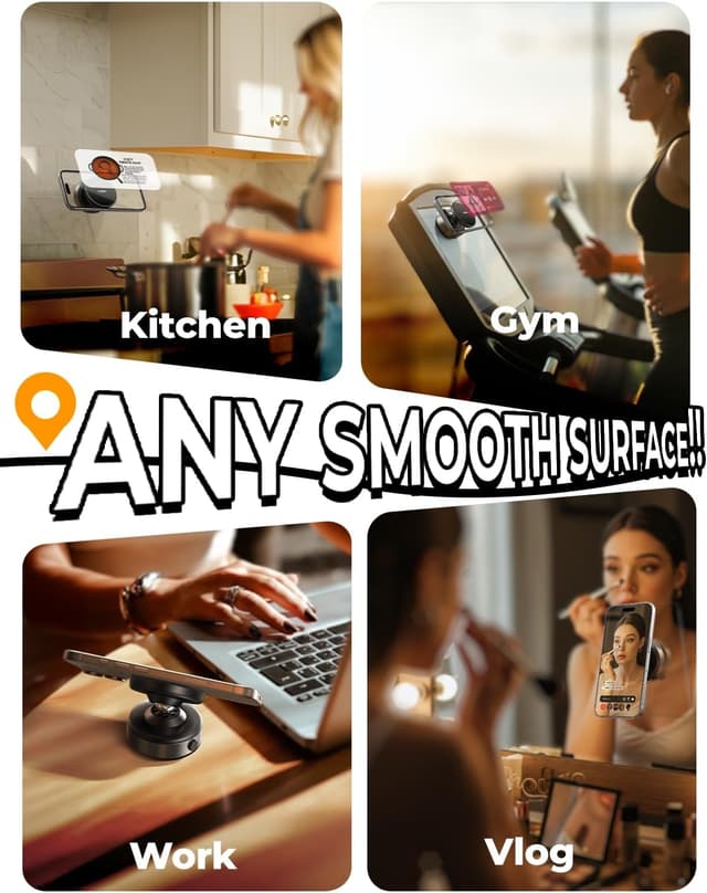 Detalle 2 de LISEN Suction Phone Mount (Electric Vacuum + Magnetic) for iPhone 12–16, 360° Adjustable Travel Vlogging Holder