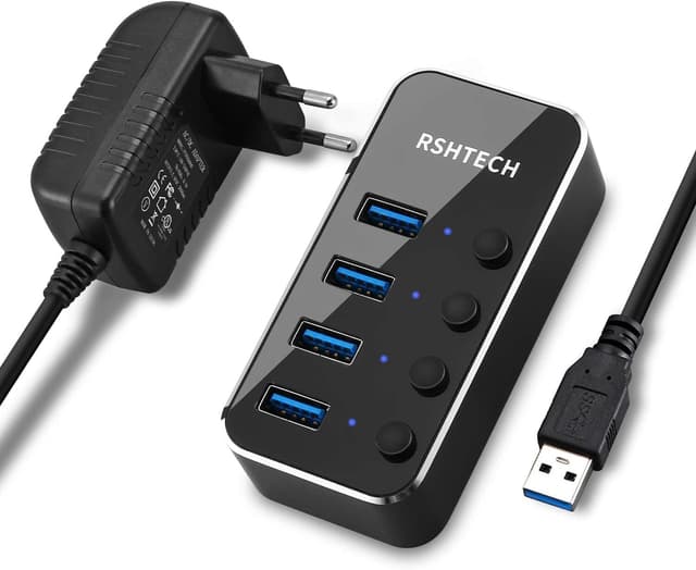 Detalle de RSHTECH USB Hub Aktiv 3.0 4‑Port mit Netzteil