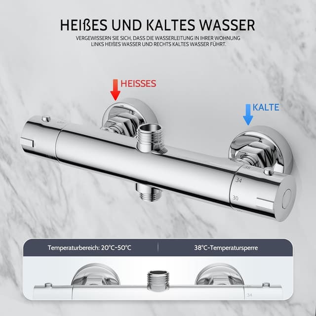 Detalle 2 de MORADO Duscharmatur mit Thermostat und 2 Auslässen (3/4" und 1/2" BSP), verchromt