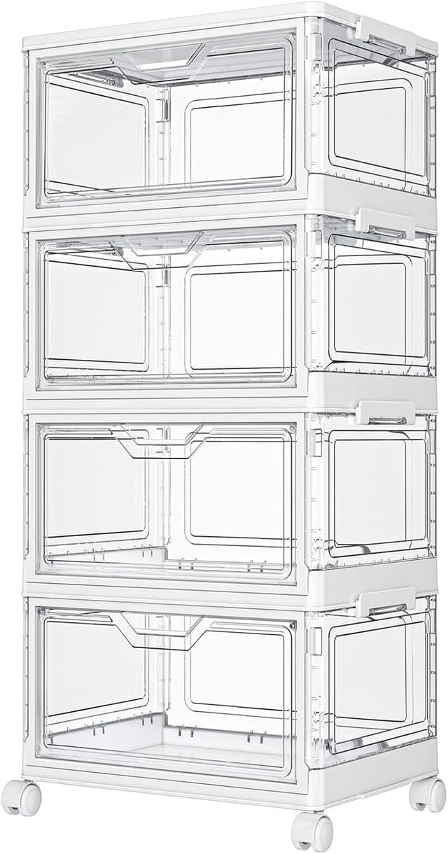 Detalle de Kmiectse Clear Storage Bins with Lids (4-Tier, 23 QT) with Wheels and Magnetic Door