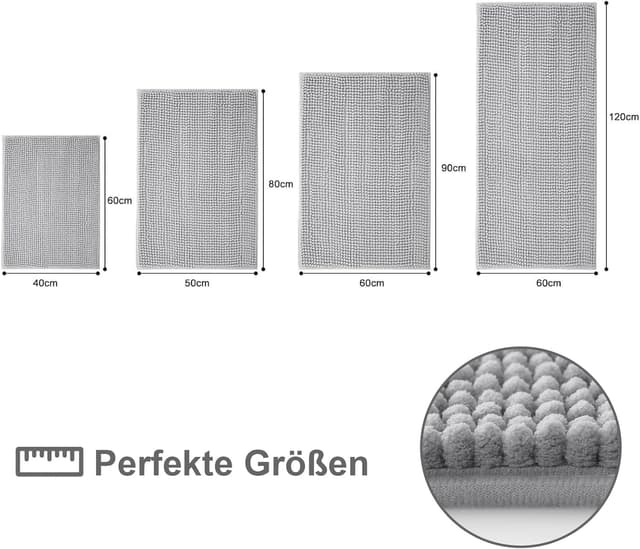 Thumbnail 2 de OLANLY Chenille Badematte 40x60 Hellgrau rutschfest