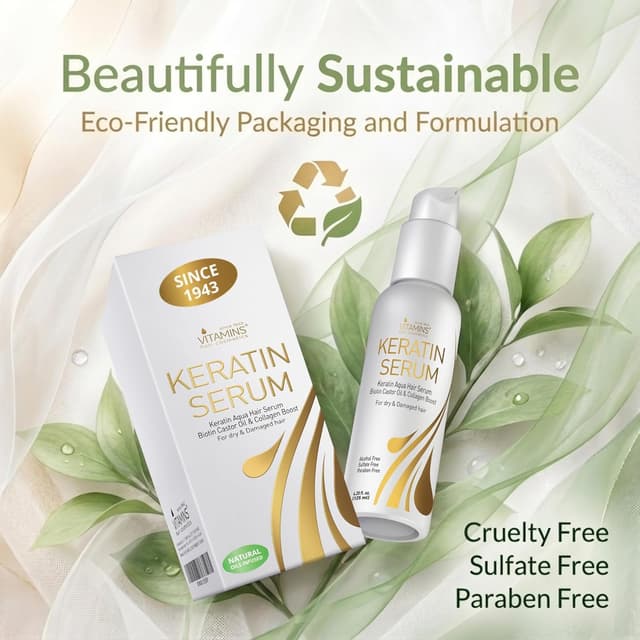 Detalle de VITAMINS hair cosmetics Keratin Hair Serum Oil (4.25 fl oz) for Frizzy, Dry, Damaged Hair