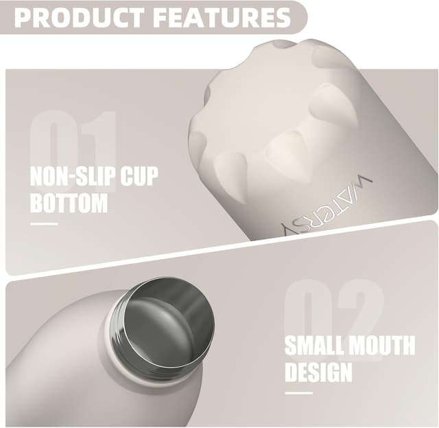 Detalle de WATERSY double-walled stainless steel insulated water bottle (500ml) – 24 hrs cold, 12 hrs hot, BPA-free (ivory beige)