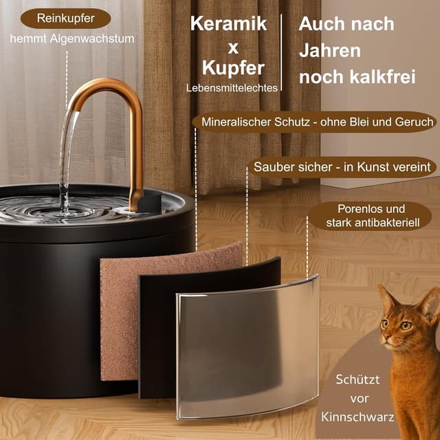 Detalle 2 de MISFANS Katzenbrunnen Keramik 2,1L Kupferrohr