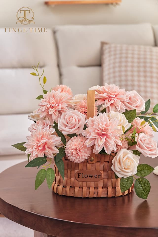 Thumbnail 6 de TINGE TIME – Lot de 23 fleurs artificielles en soie avec tiges pour bouquets, déco de mariage et fleurs de gâteau (rose pâle)