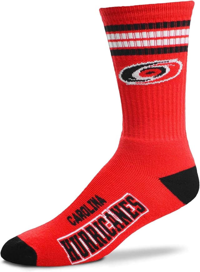 Detalle de For Bare Feet NHL unisex-child 4 Stripe Deuce Crew socks (Carolina Hurricanes)
