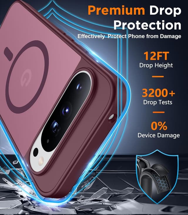 Detalle de SPIDERCASE Magnetic Case for Google Pixel 10 / Pixel 10 Pro (Wine Red) — Slim, Translucent Matte Drop Protection