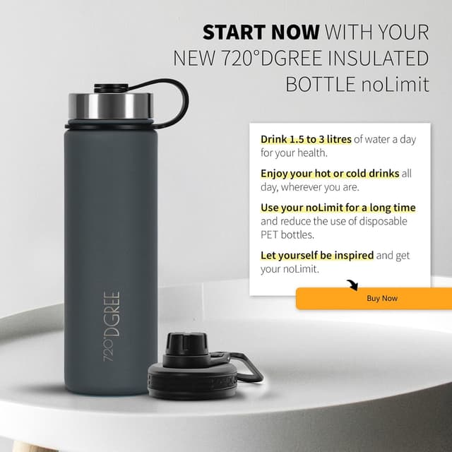 Detalle de 720°DGREE noLimit Borraccia termica doppia parete in acciaio inox (410–1200 ml) con tappo sportivo