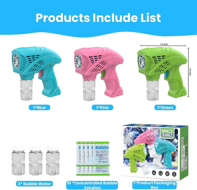 Detalle 2 de Panacare Seifenblasenpistole Bubble Gun – automatische Seifenblasenmaschine mit 130 ml Lösung