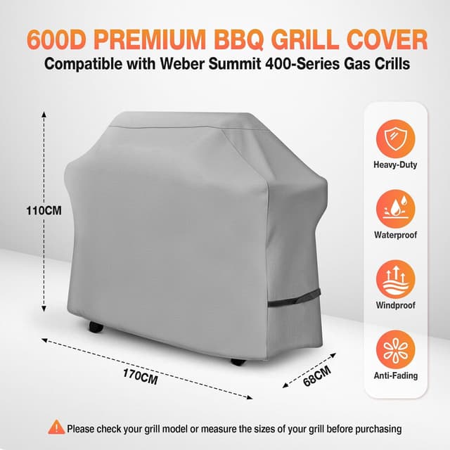 Detalle 2 de 170 cm Grill-Abdeckung für Weber Summit 400/Genesis II 400 (7108) – 600D wasserdicht