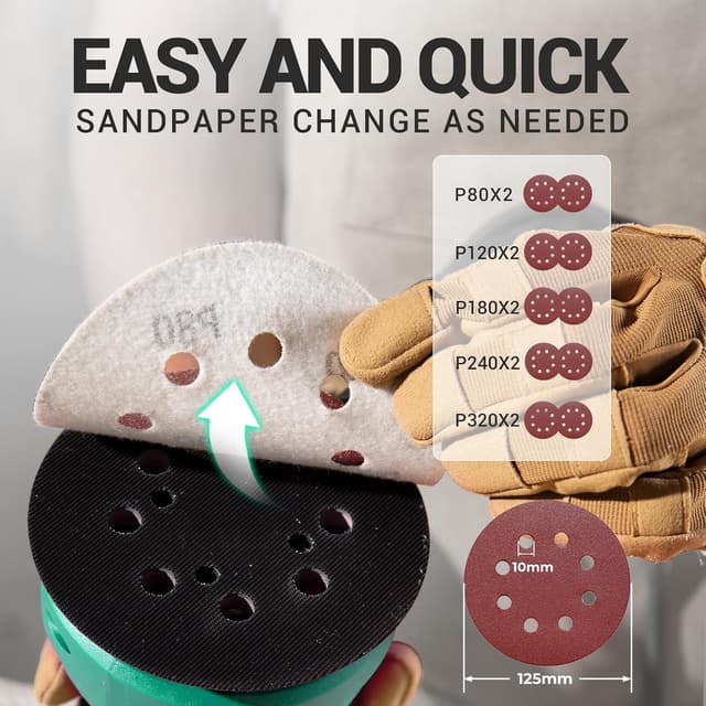 Detalle de DCA Random Orbital Sander (300W) with Dust Collection, 6 Variable Speeds, 125mm