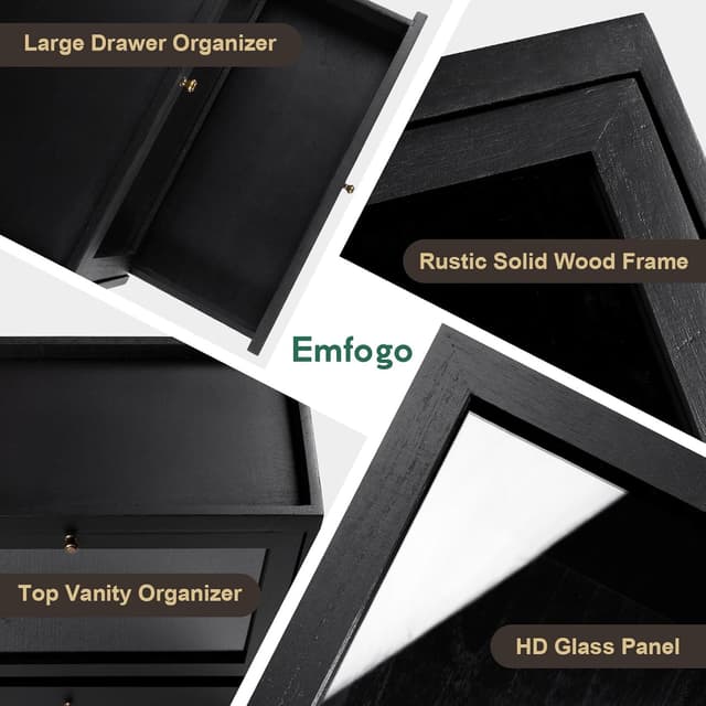 Detalle 2 de Emfogoo Cologne Stand (Black) – Solid Wood 3-Tier Perfume Organiser with Drawer Storage