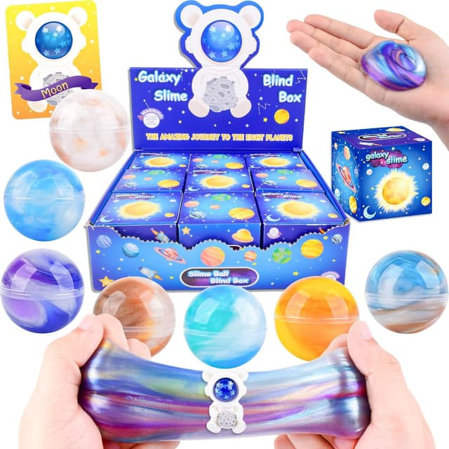 Detalle de Galaxy Slime Party Favors for Kids slime ball blind box kit (9 jars) – non-sticky, sensory stress relief
