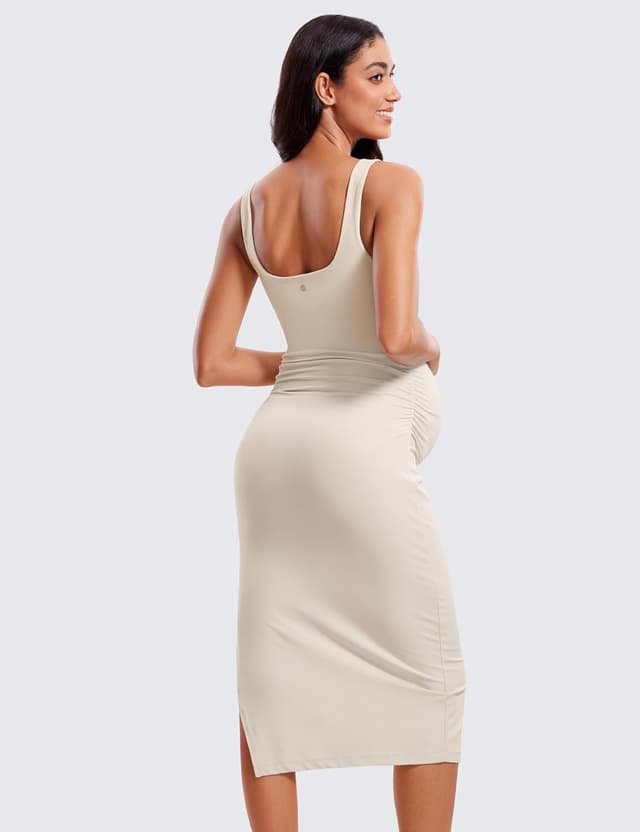 Detalle de CRZ YOGA Butterluxe maternity dress with square neck, ruched sides & split hem