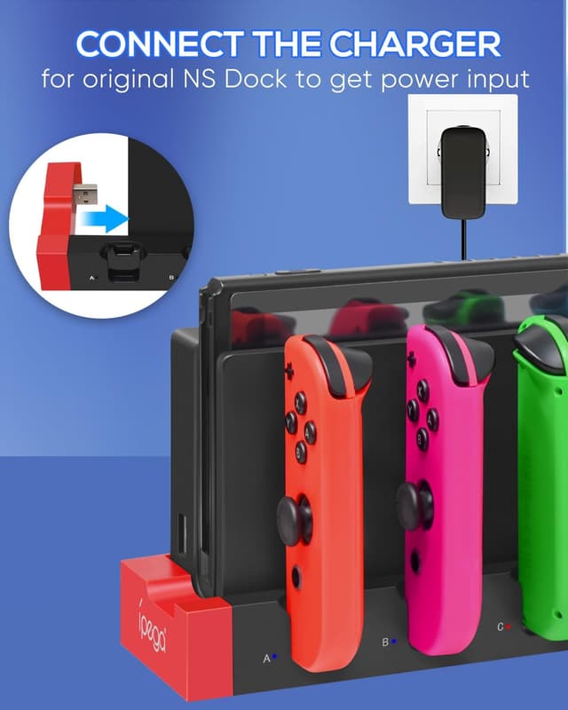 Detalle de FYOUNG Switch 1 & Switch OLED Controller Charger Dock (4-in-1) with USB Type-C Cable