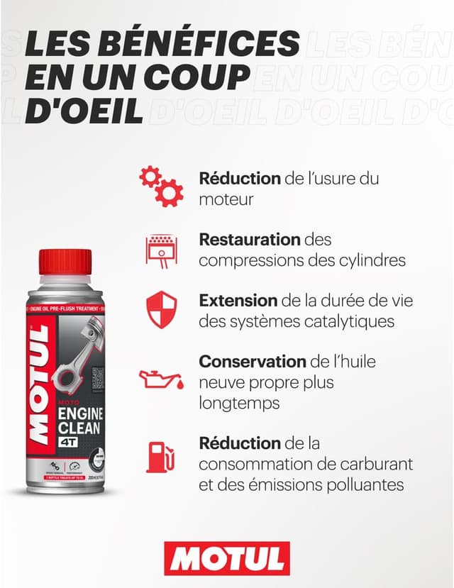 Detalle de Motul Nettoyant Moteur Avant Vidange pour moteurs 4 temps (additif curatif) – 200 ml