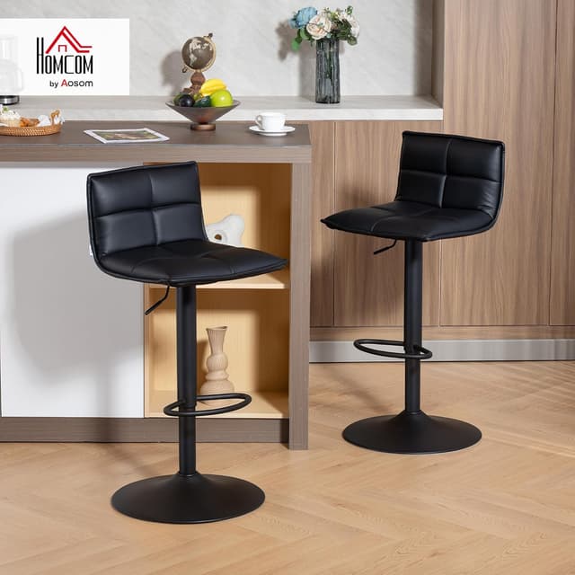 Detalle 2 de HOMCOM Lot de 2 tabourets de bar réglables avec assise pivotante en PU, dossier et repose-pieds (noir)