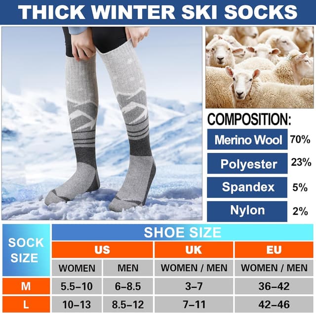 Thumbnail 4 de Merino Wool Ski Socks 3-Pack — Thermal Knee-High